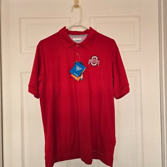 Ohio State University Columbia PFG Vented Omni-Shade Polo Shirt Red Sz M NWT - Picture 1 of 11